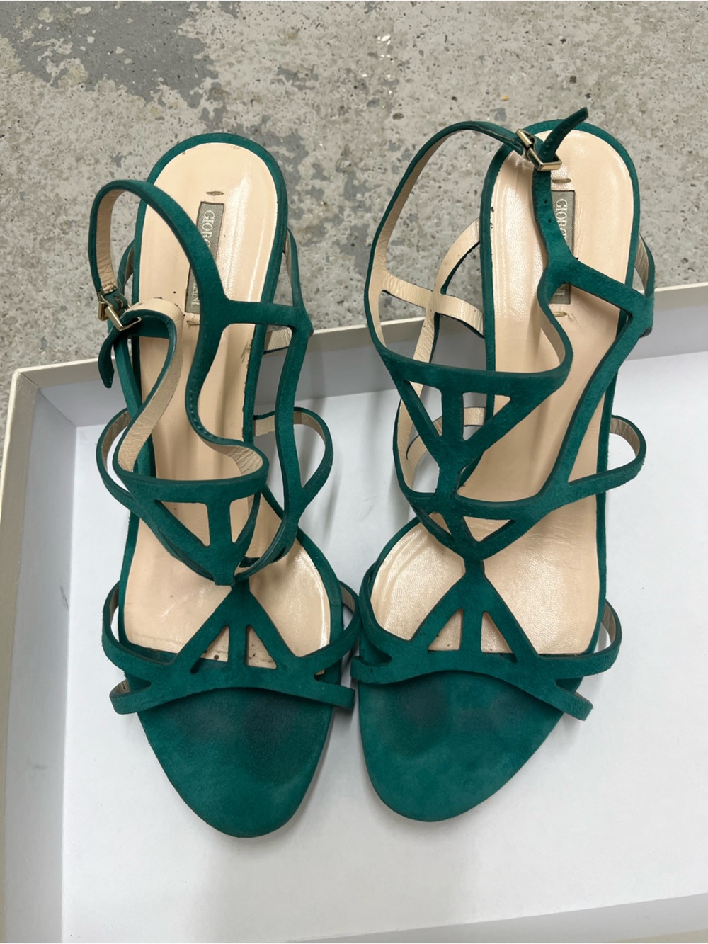 Giorgio Armani Green suede Strappy High Heel Sandals - 